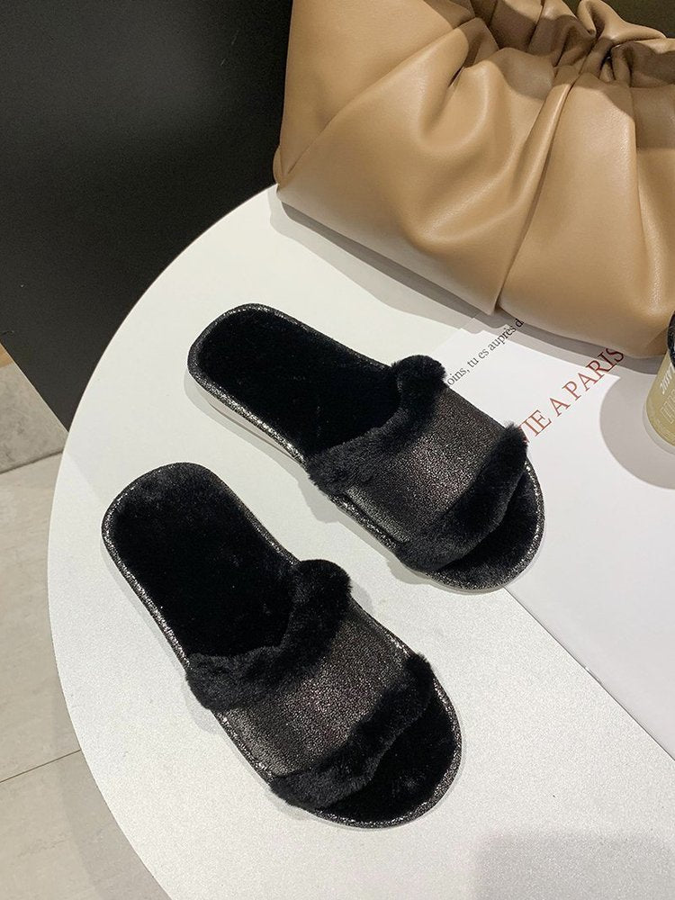 New plush slippers, women's crossover slides, ladies' plush indoor slippers, autumn/winter home slippers wholesale