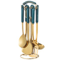 Custom nis cookware set - emerald stainless steel cooking spoons, spatulas, ladles with custom ceramic handles for kitchen use