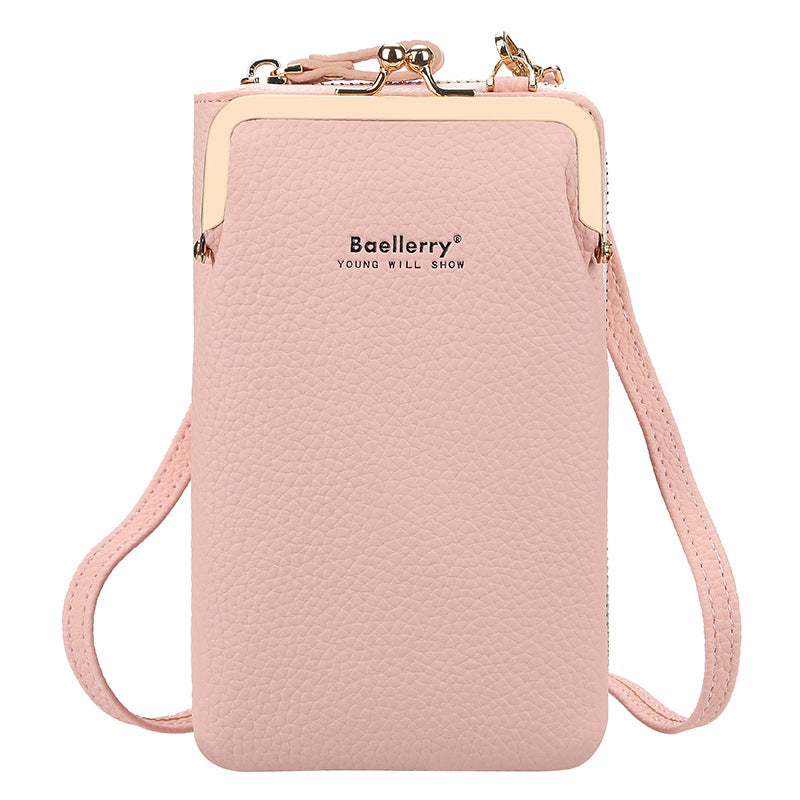 Baellerry messenger bag women's vertical versatile shoulder bag fashion lychee pattern mobile phone bag Korean version wallet women