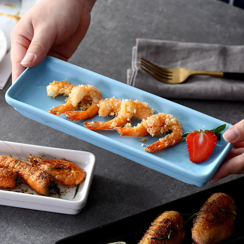 Long plate for home ceramic plate scandinavian dish plate western food plate rectangular flat plate sushi dessert plate tableware tray