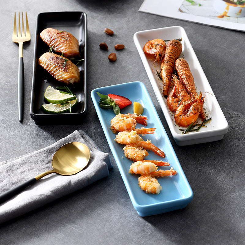 Long plate for home ceramic plate scandinavian dish plate western food plate rectangular flat plate sushi dessert plate tableware tray