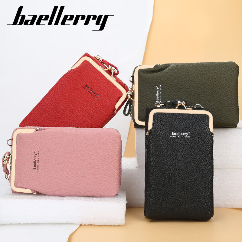 Baellerry messenger bag women's vertical versatile shoulder bag fashion lychee pattern mobile phone bag Korean version wallet women