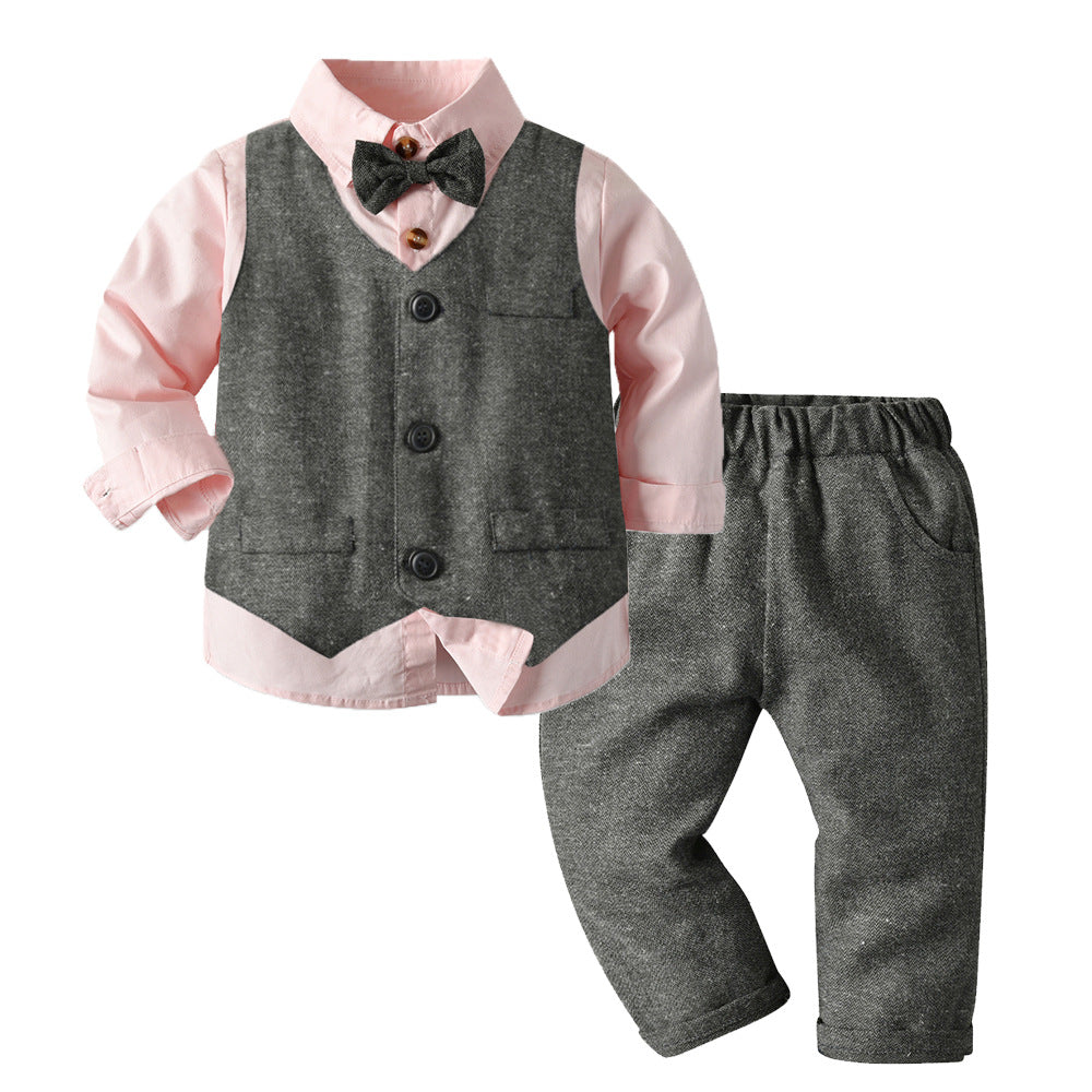 Export spring & fall new arrivals: children's vest, shirt, and pants gentleman's set - cross-border wholesale for boys and babies