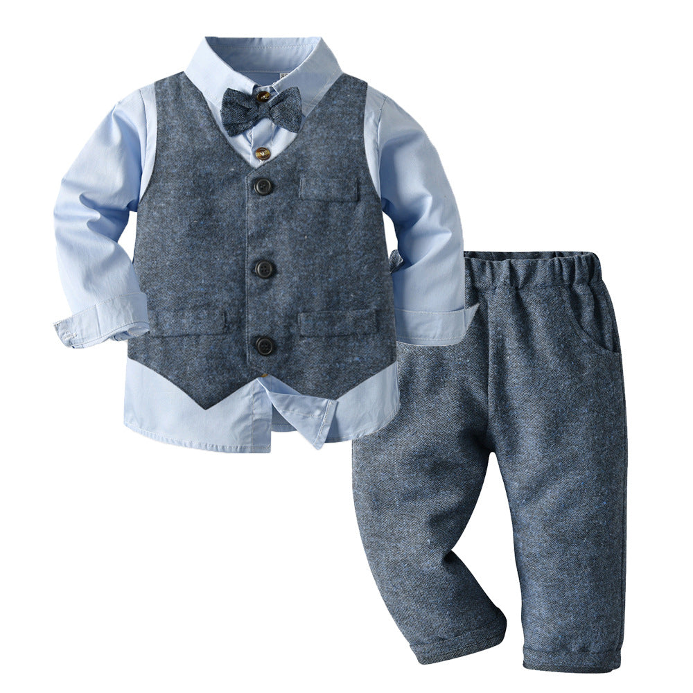 Export spring & fall new arrivals: children's vest, shirt, and pants gentleman's set - cross-border wholesale for boys and babies
