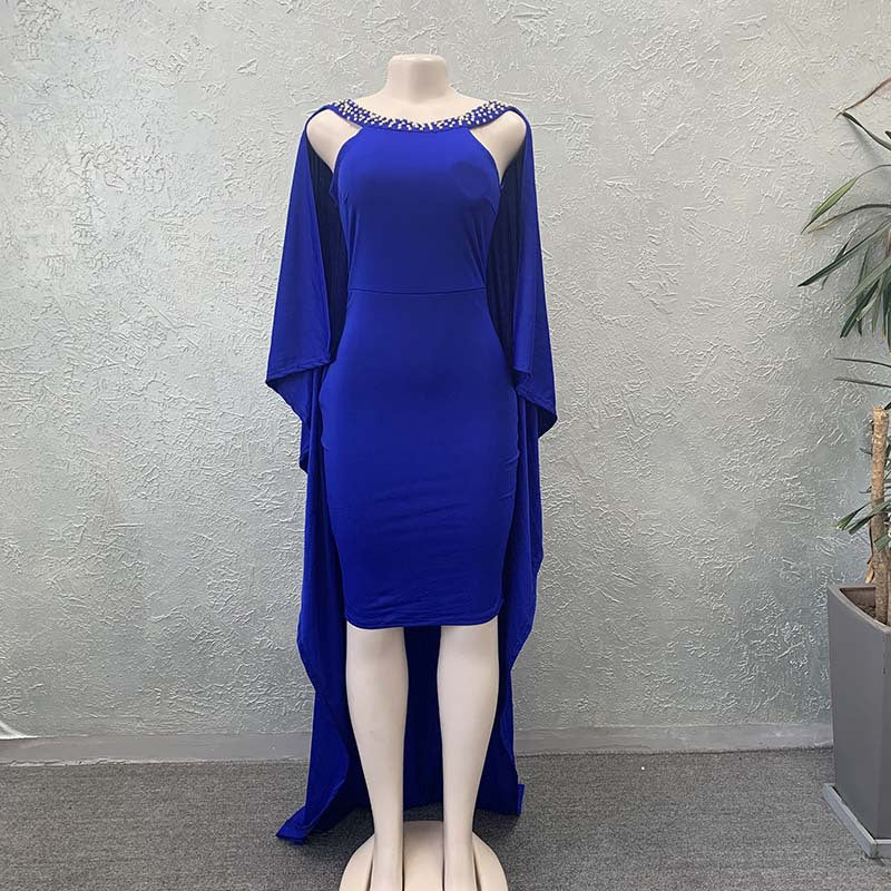 fashion source fashion african fashionpure color beading backless silm long tail fashiondress big sale