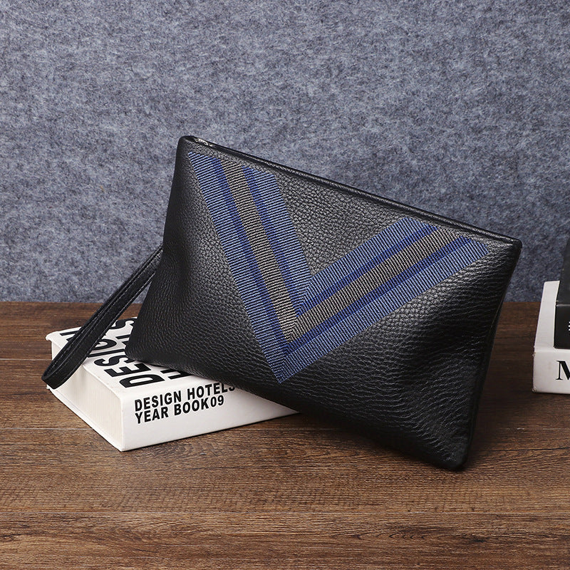 Popular men's handbag genuine leather luxury brand clutch bag casual portable clutch bag clutch bag plaid envelope bag