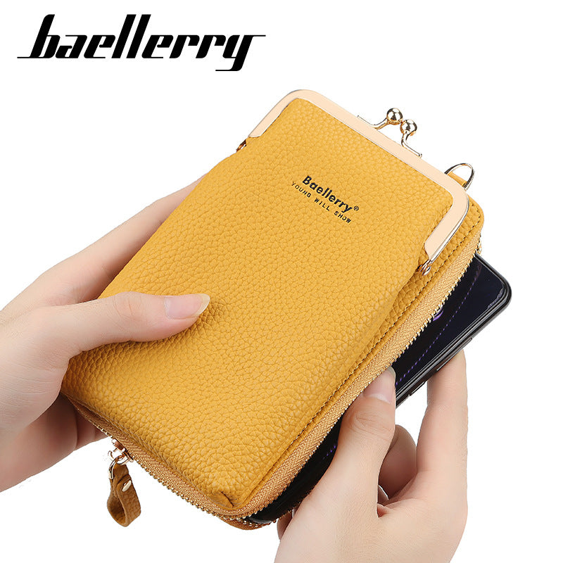 Baellerry messenger bag women's vertical versatile shoulder bag fashion lychee pattern mobile phone bag Korean version wallet women