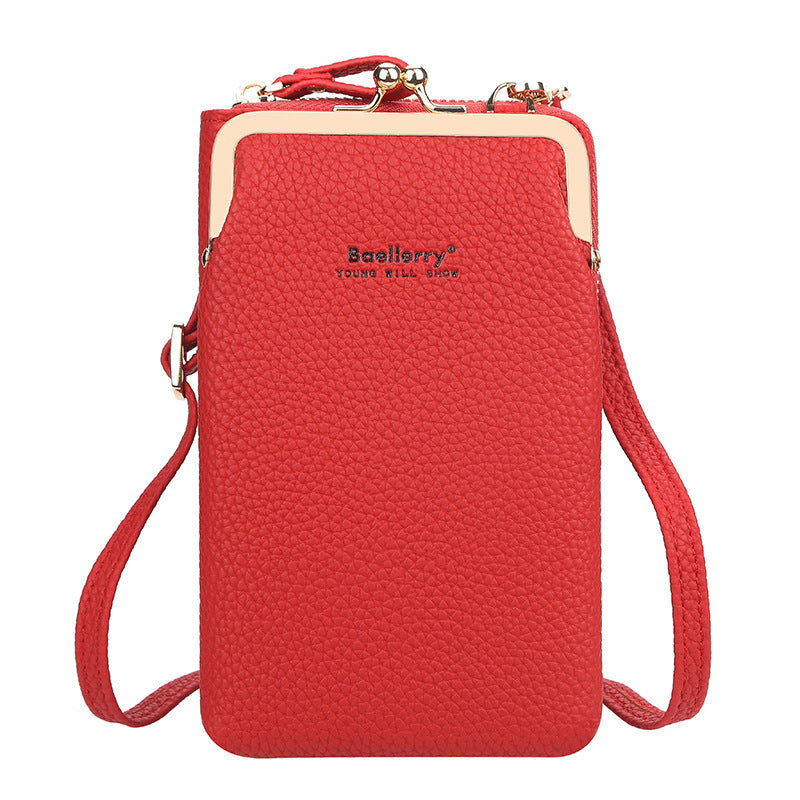 Baellerry messenger bag women's vertical versatile shoulder bag fashion lychee pattern mobile phone bag Korean version wallet women