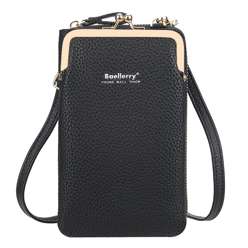 Baellerry messenger bag women's vertical versatile shoulder bag fashion lychee pattern mobile phone bag Korean version wallet women