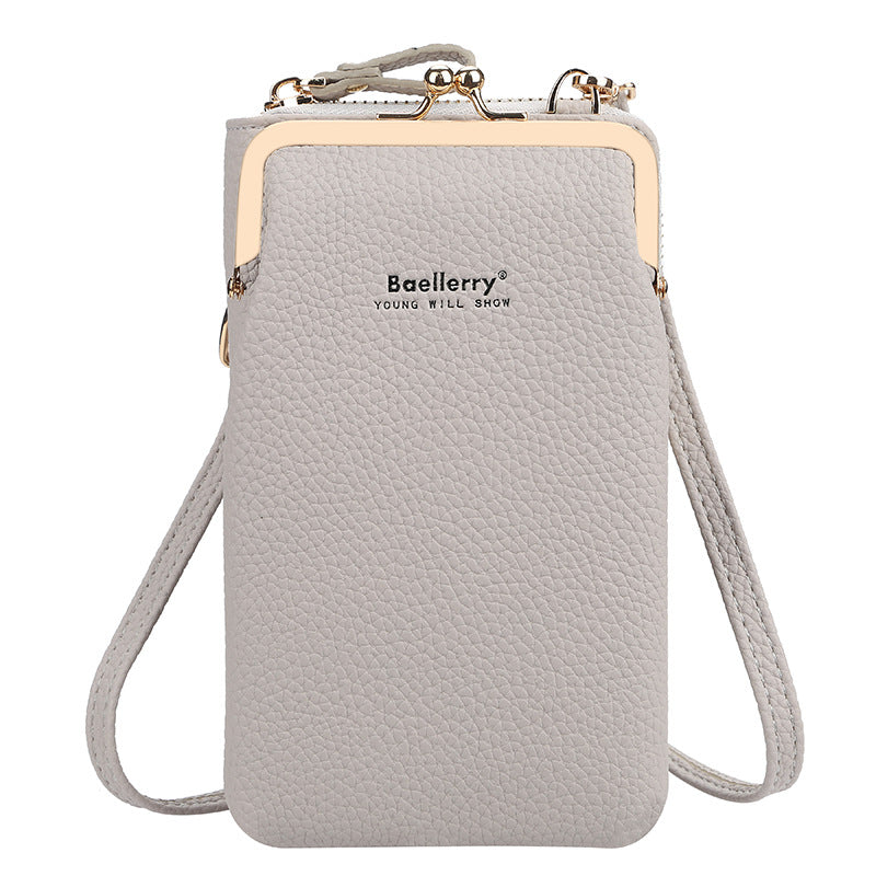 Baellerry messenger bag women's vertical versatile shoulder bag fashion lychee pattern mobile phone bag Korean version wallet women