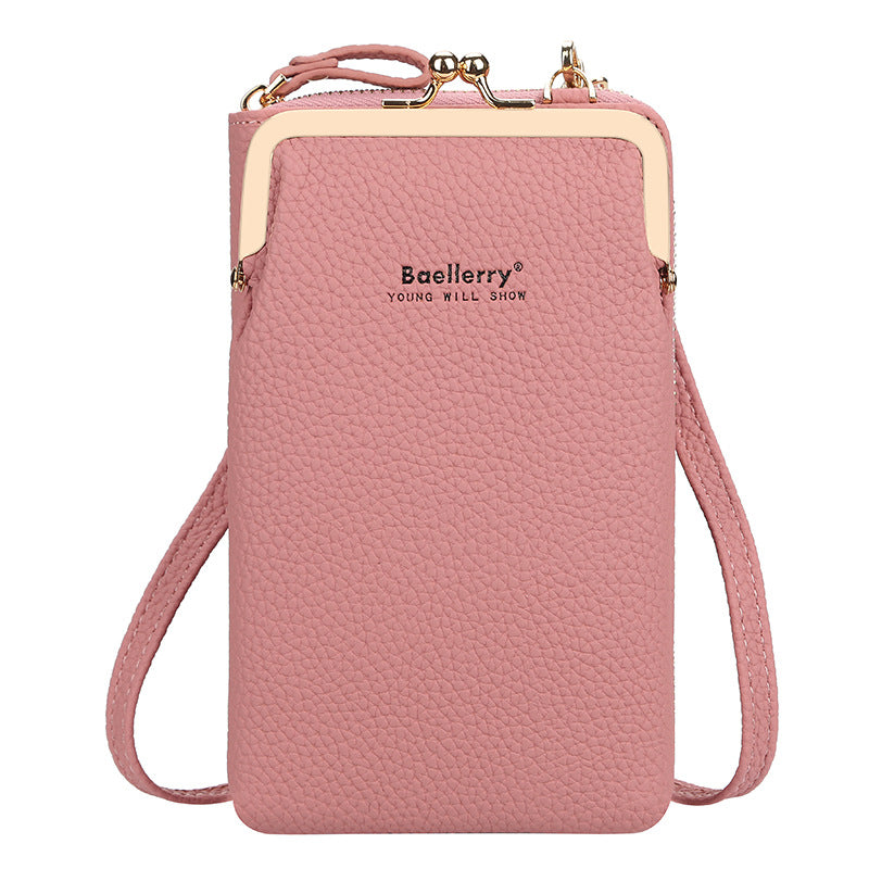 Baellerry messenger bag women's vertical versatile shoulder bag fashion lychee pattern mobile phone bag Korean version wallet women