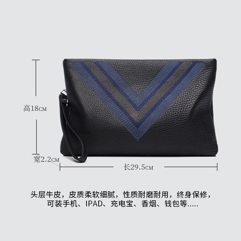 Popular men's handbag genuine leather luxury brand clutch bag casual portable clutch bag clutch bag plaid envelope bag