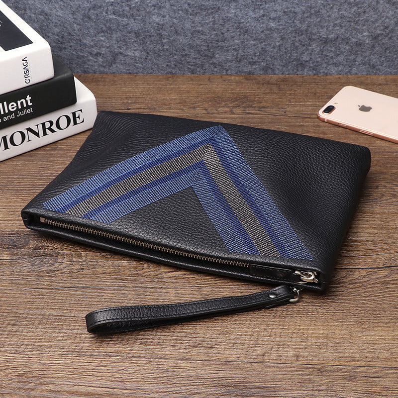 Popular men's handbag genuine leather luxury brand clutch bag casual portable clutch bag clutch bag plaid envelope bag