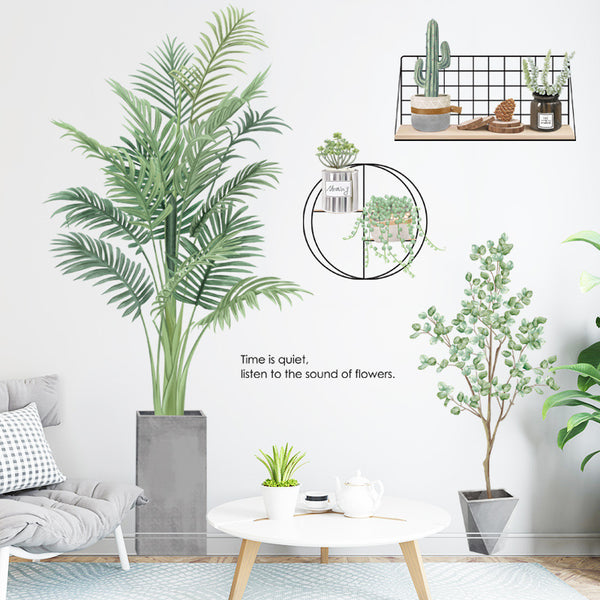 Tropical green plant wall sticker living room bedroom wall decoration background sticker self-adhesive wallpaper  fresh leaf sticker