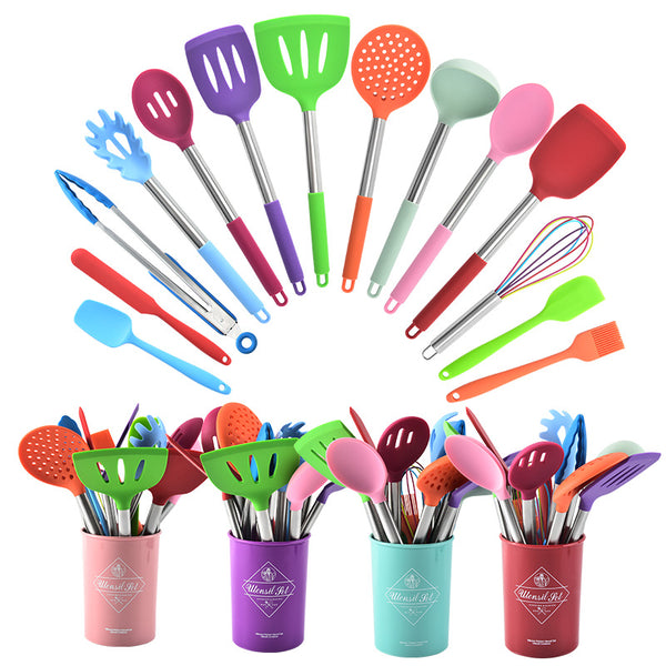 Stainless Steel Handle Silicone Kitchenware Color 15 Piece Set Household Kitchen Supplies Baking Tools Household Silicone Spatula