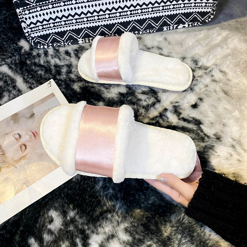 Amazon plus size one-strap plush slippers - new autumn/winter indoor/outdoor warm cotton slippers - thickened open-toe fuzzy slippers
