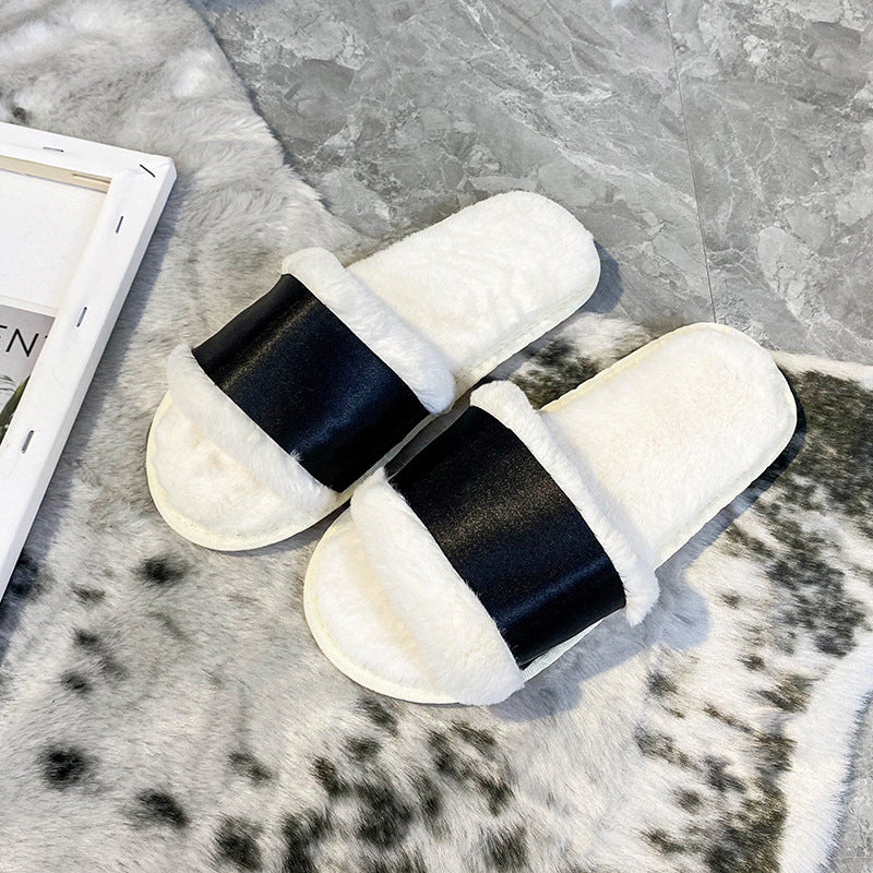 Amazon plus size one-strap plush slippers - new autumn/winter indoor/outdoor warm cotton slippers - thickened open-toe fuzzy slippers