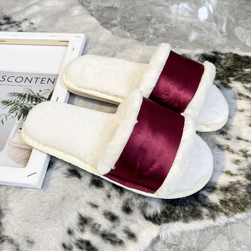Amazon plus size one-strap plush slippers - new autumn/winter indoor/outdoor warm cotton slippers - thickened open-toe fuzzy slippers