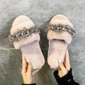 imitation rabbit fur slippers fall and winter new arrival fur women's slippers pearl outwear home fur slippers women's one piece dropshipping