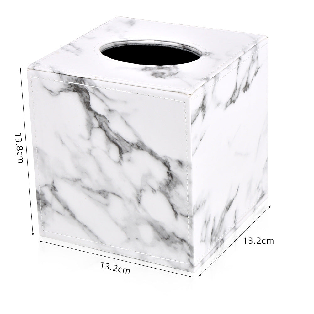 Leather Cylinder Roll Paper Box Premium Light Luxury Square Tissue Tube Marble Pattern Living Room Coffee Table Tissue Box Wholesale