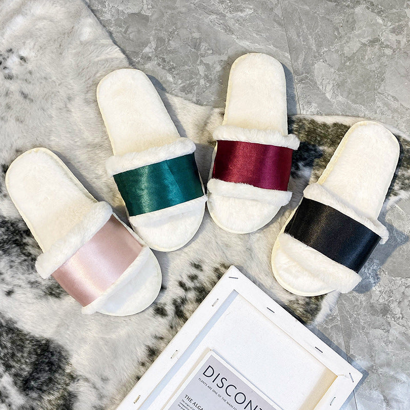 Amazon plus size one-strap plush slippers - new autumn/winter indoor/outdoor warm cotton slippers - thickened open-toe fuzzy slippers