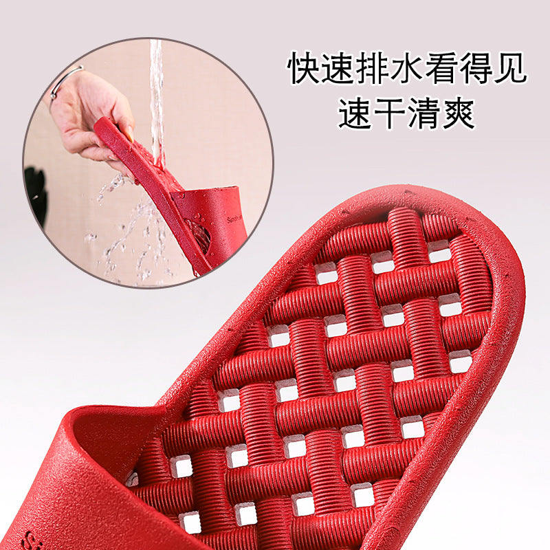 Women's summer indoor slippers, men's bathroom slippers, couple's hollow-out drainage soft sole non-slip slippers, breathable and comfortable