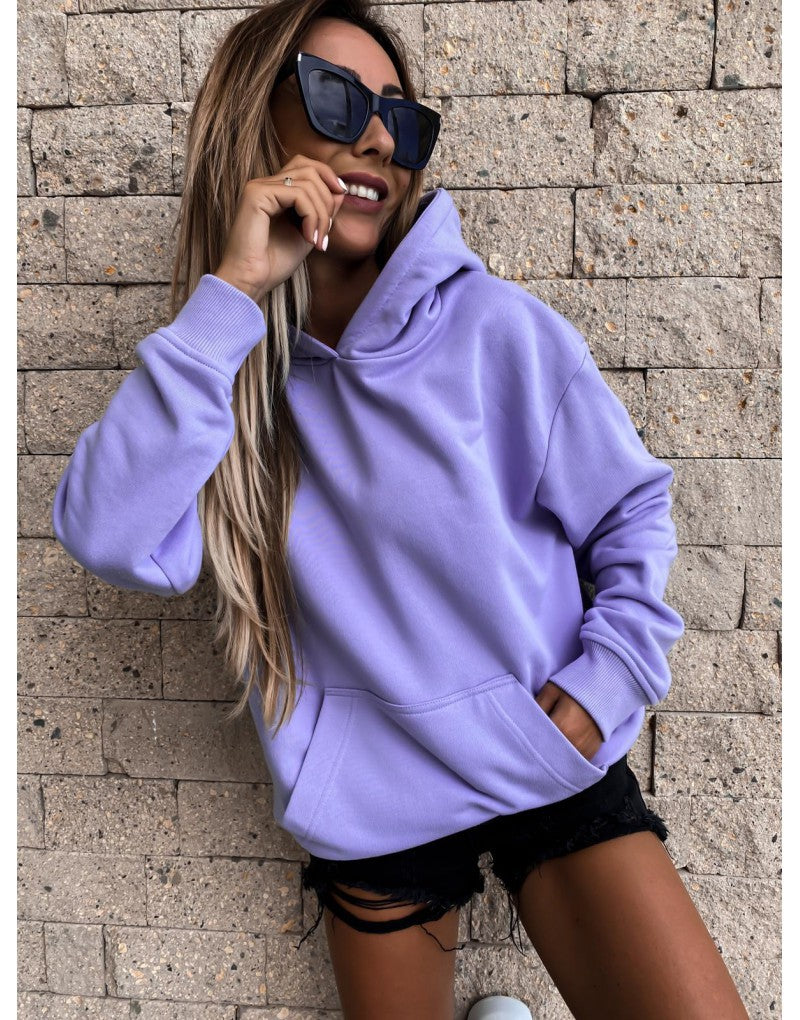 EBAY  popular, autumn and winter long-sleeved solid color pullover hooded sweater top women's clothing