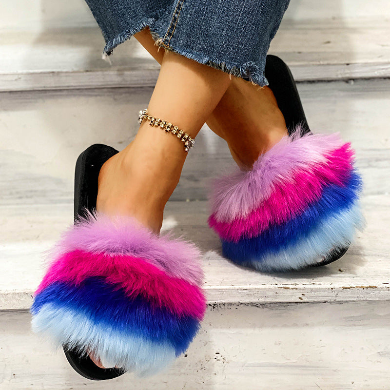 2024 european and american export plus size fuzzy slippers - women's warm, colorful, thick-soled, home cotton slippers - in stock