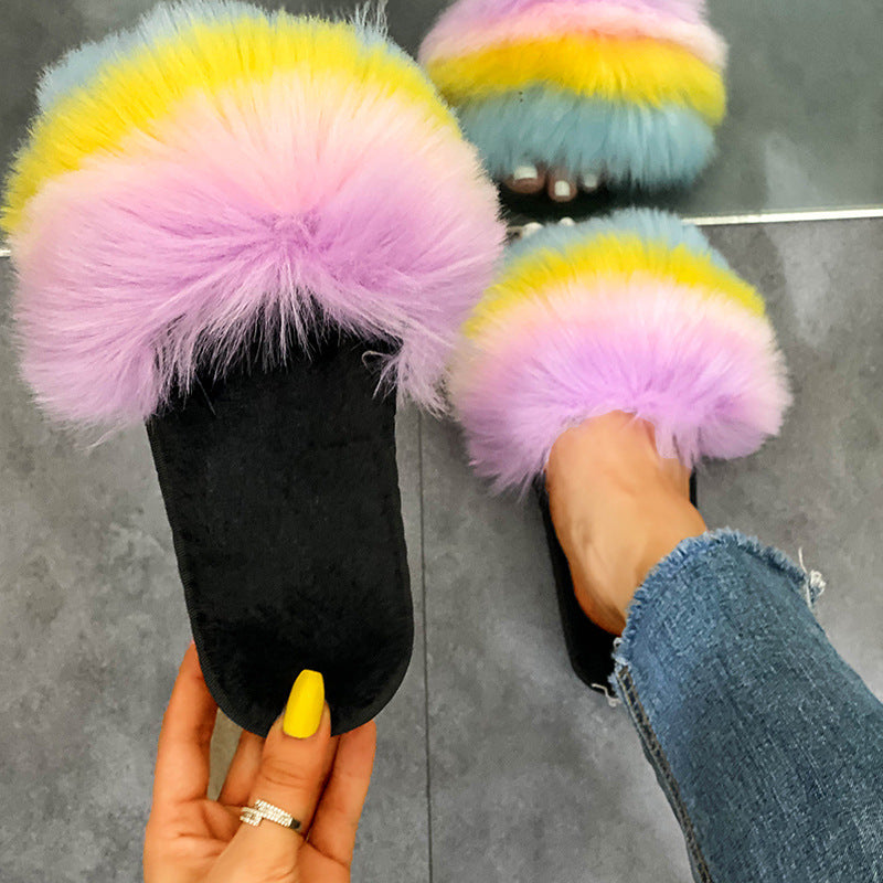 2024 european and american export plus size fuzzy slippers - women's warm, colorful, thick-soled, home cotton slippers - in stock