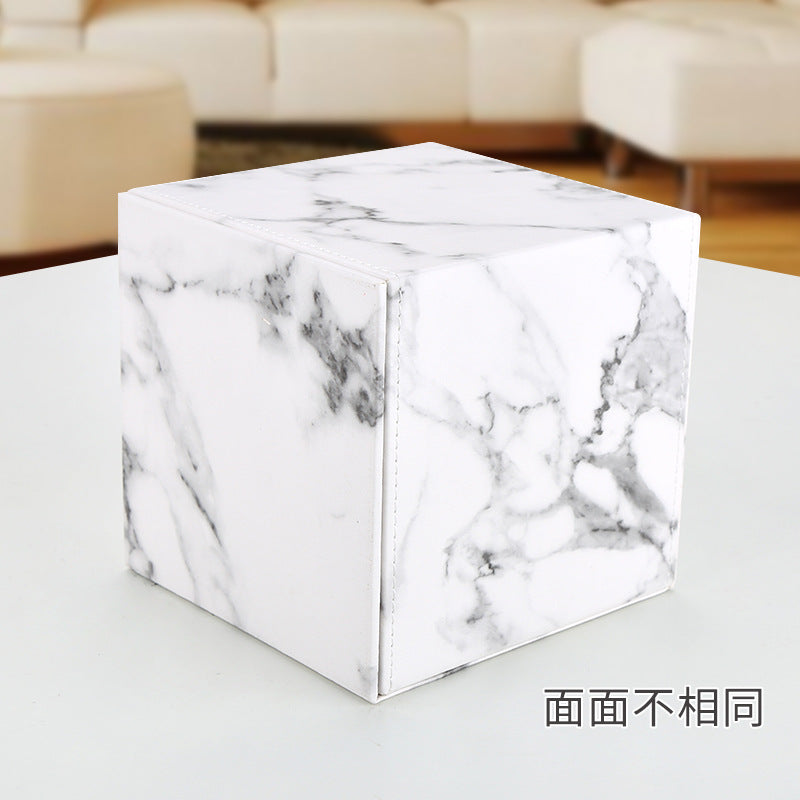 Leather Cylinder Roll Paper Box Premium Light Luxury Square Tissue Tube Marble Pattern Living Room Coffee Table Tissue Box Wholesale