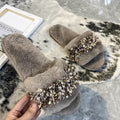 imitation rabbit fur slippers fall and winter new arrival fur women's slippers pearl outwear home fur slippers women's one piece dropshipping