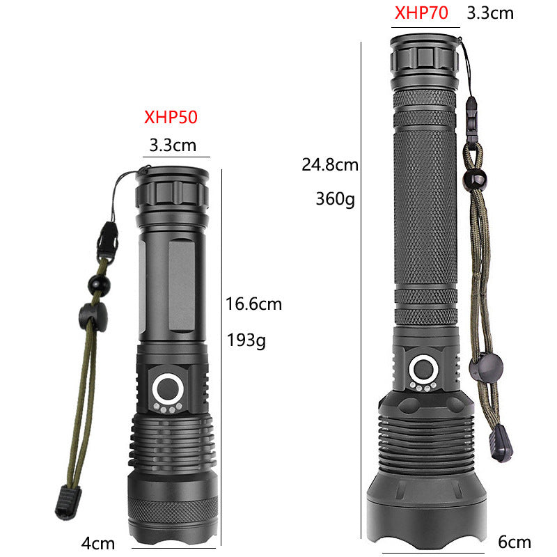 Cross-border new P50 strong light flashlight USB charging aluminum alloy power display telescopic zoom LED flashlight