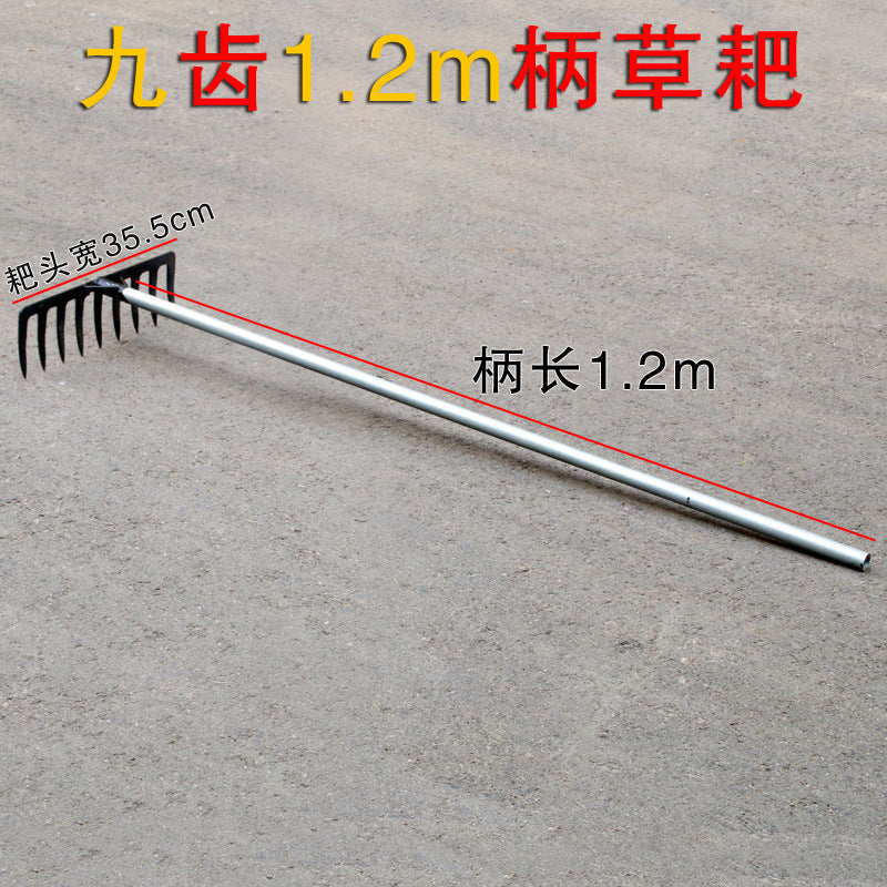 Agricultural rake, nine-tooth nail rake, flat ground turning soil and loosening soil, grass rake manufacturer, iron rake, multi-tooth rake, farm tool, grass rake, weeding