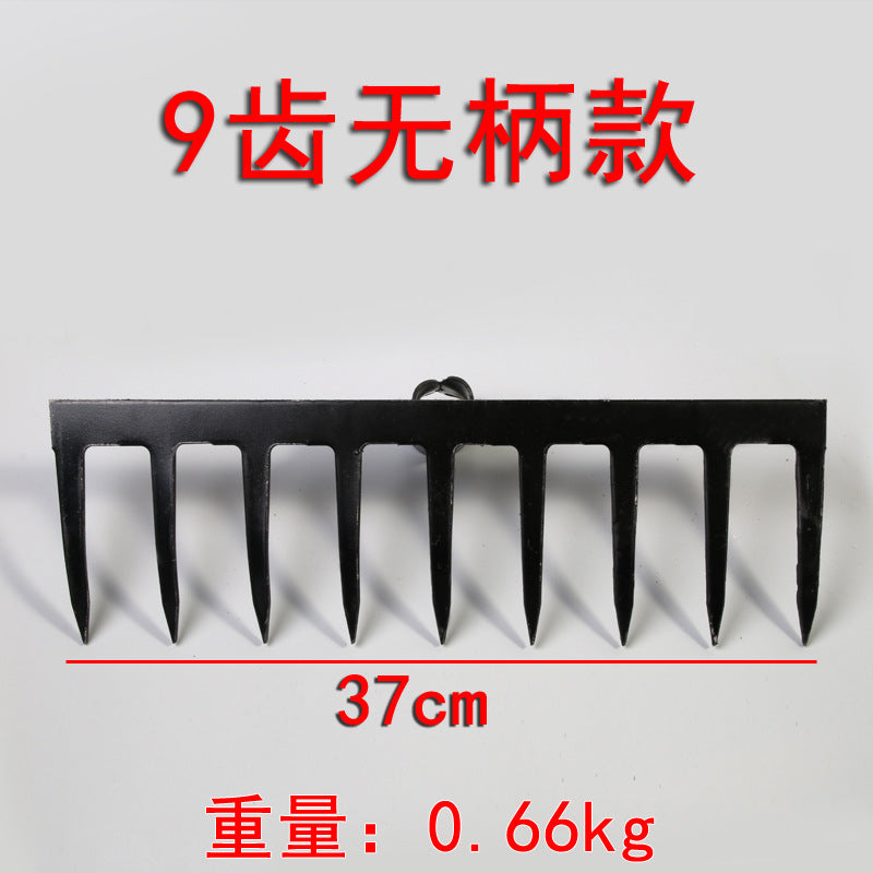 Agricultural rake, nine-tooth nail rake, flat ground turning soil and loosening soil, grass rake manufacturer, iron rake, multi-tooth rake, farm tool, grass rake, weeding