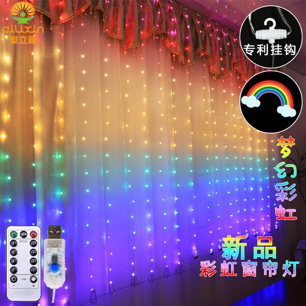 LED copper wire curtain light string usb remote control hook curtain light string bedroom room decoration rainbow curtain light string