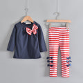 European and american spring new girls' export pure cotton long-sleeved striped pants set, girls' autumn and winter export korean style children's clothing
