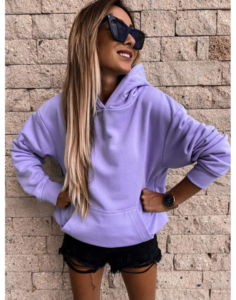 EBAY  popular, autumn and winter long-sleeved solid color pullover hooded sweater top women's clothing