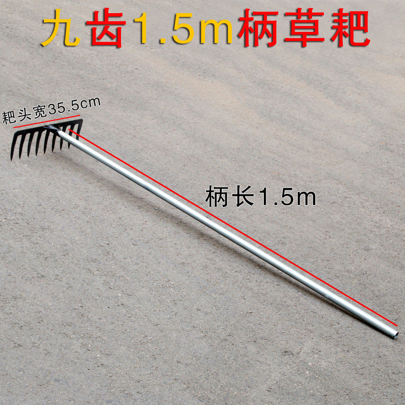 Agricultural rake, nine-tooth nail rake, flat ground turning soil and loosening soil, grass rake manufacturer, iron rake, multi-tooth rake, farm tool, grass rake, weeding