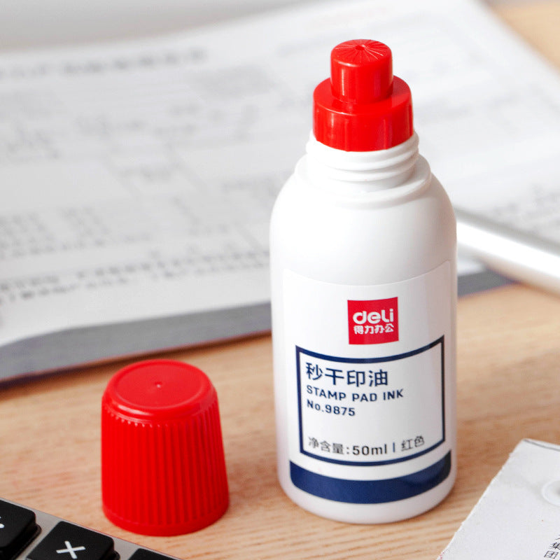 Deli second dry printing oil 9875 (red) 50ml second dry printing oil, quick-drying environmental protection seal