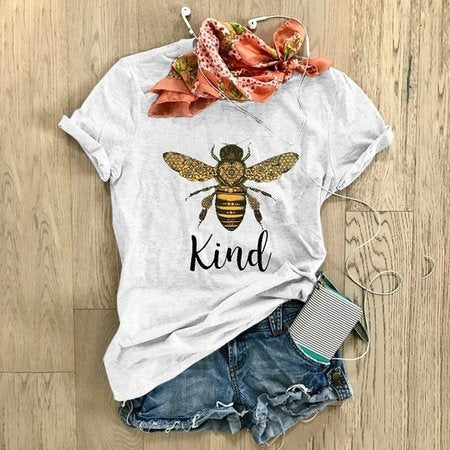 2025 cross-border kind big bee print women's t-shirt, loose fit european and american style top, women's t-shirt, hot-selling european and american cross-border style