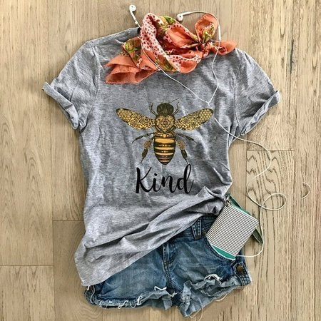 2025 cross-border kind big bee print women's t-shirt, loose fit european and american style top, women's t-shirt, hot-selling european and american cross-border style