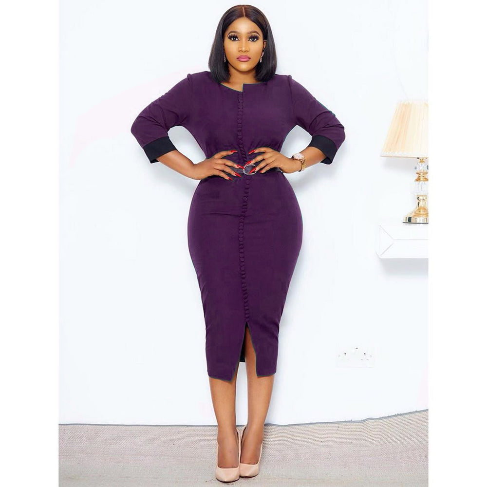 supply of african summer women's clothing new arrival elastic dresscontrast color one-row button slit fashiondress