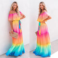 new foreign trade  style printed maxi dress gown   off-the-shoulder cross-border fashion dress