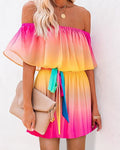 new foreign trade  style printed maxi dress gown   off-the-shoulder cross-border fashion dress