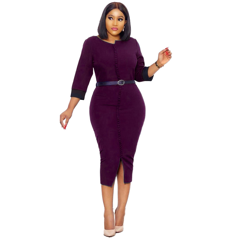 supply of african summer women's clothing new arrival elastic dresscontrast color one-row button slit fashiondress