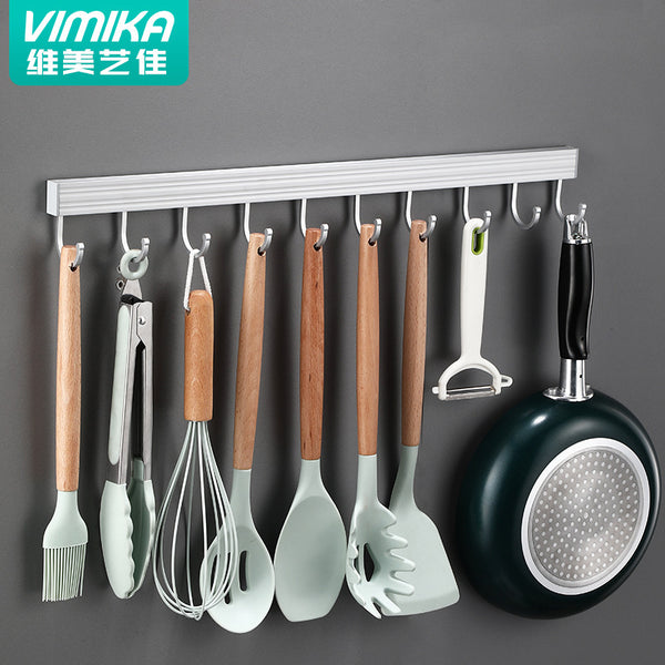 No punching kitchen hook wall rack, space aluminum multi-functional kitchen and bathroom pendant row hook spatula hook hanger