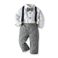 New spring collection: boys' solid color turn-down collar shirt with bow tie and suspender pants gentleman's formal suit - wholesale from manufacturer