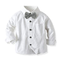 New spring collection: boys' solid color turn-down collar shirt with bow tie and suspender pants gentleman's formal suit - wholesale from manufacturer