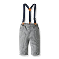 New spring collection: boys' solid color turn-down collar shirt with bow tie and suspender pants gentleman's formal suit - wholesale from manufacturer
