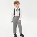 New spring collection: boys' solid color turn-down collar shirt with bow tie and suspender pants gentleman's formal suit - wholesale from manufacturer